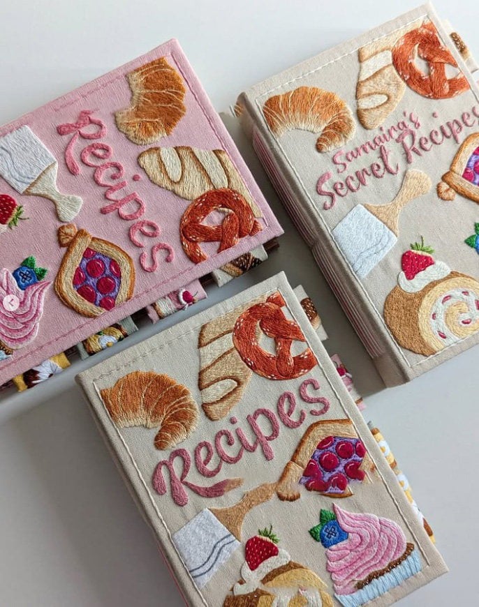 Handcrafted Recipe Notebook with Embroidered Fabric Cover
