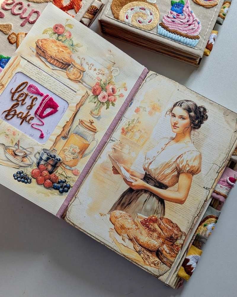 Handcrafted Recipe Notebook with Embroidered Fabric Cover