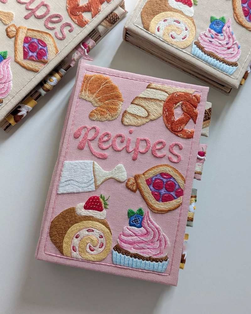 Handcrafted Recipe Notebook with Embroidered Fabric Cover