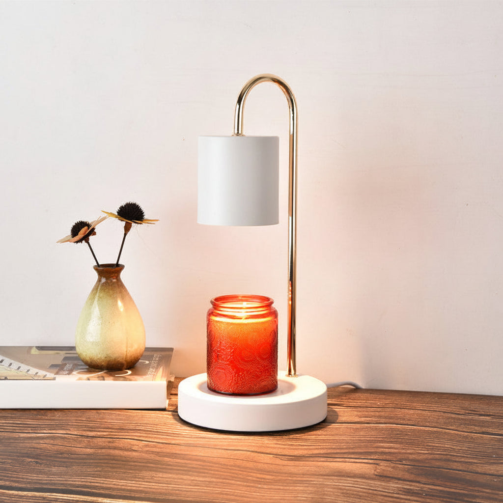 Compact Base Metal Table Lamp with Arched Design and Focused Light