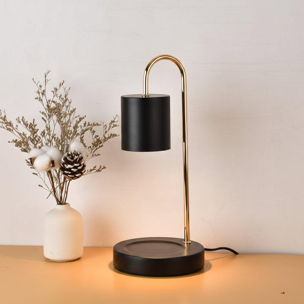 Compact Base Metal Table Lamp with Arched Design and Focused Light