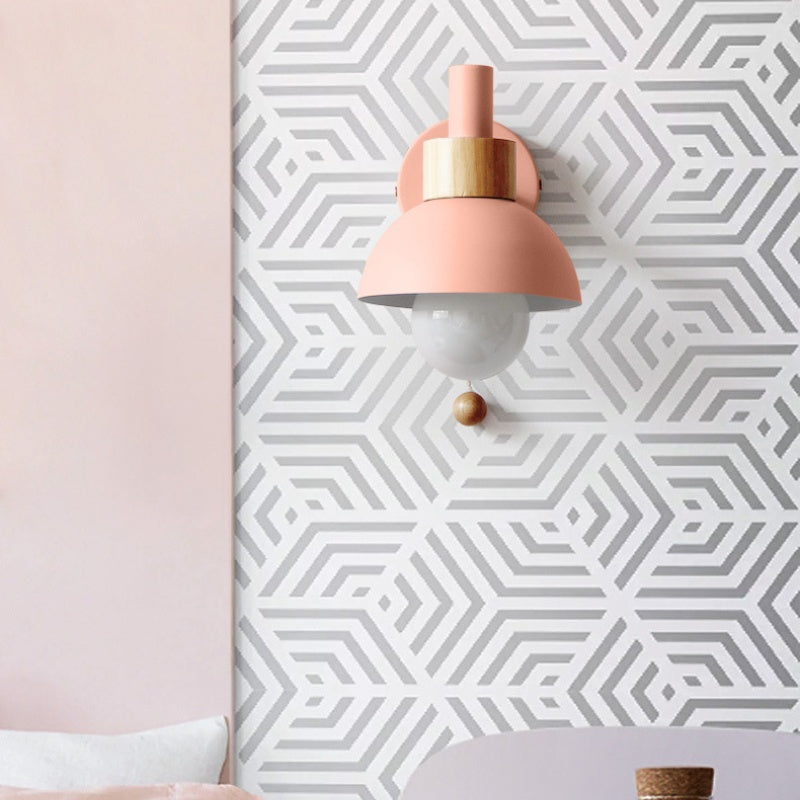 Wall Lamp with Wood Accent and Pull Cord – Scandinavian Style