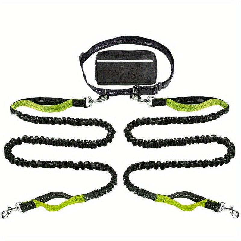 Bungee Dog Leash for Hands-Free Use – Reflective Waist Strap for Running, Hiking, and Walking