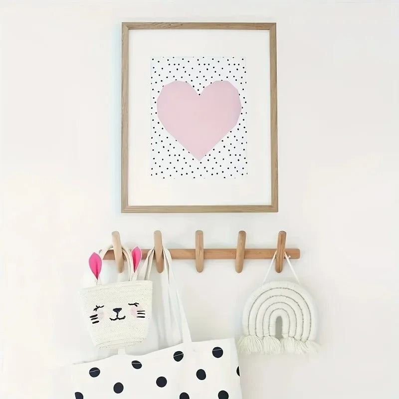Elegant Oak Wall Rack with 5 Hooks for Clutter-Free Spaces