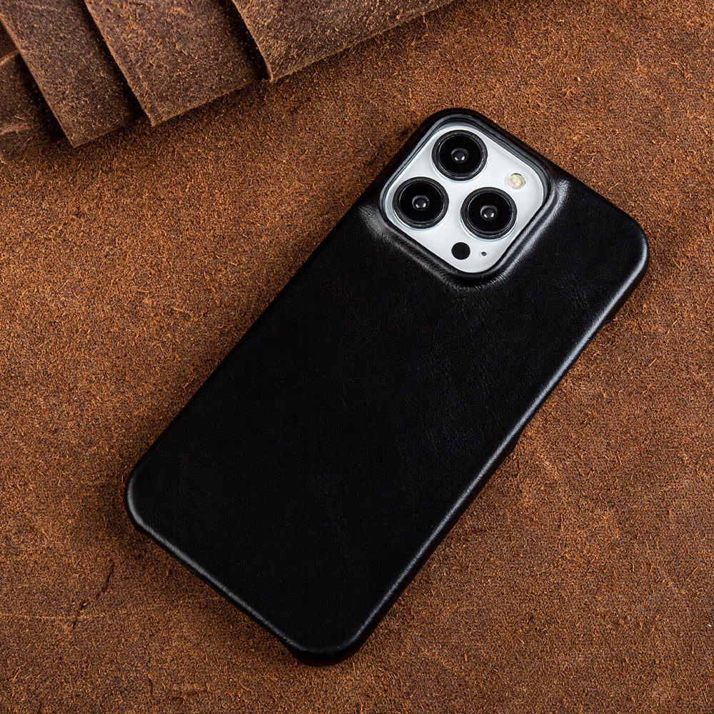 Leather iPhone Cover with Oil Wax Finish for Apple Devices