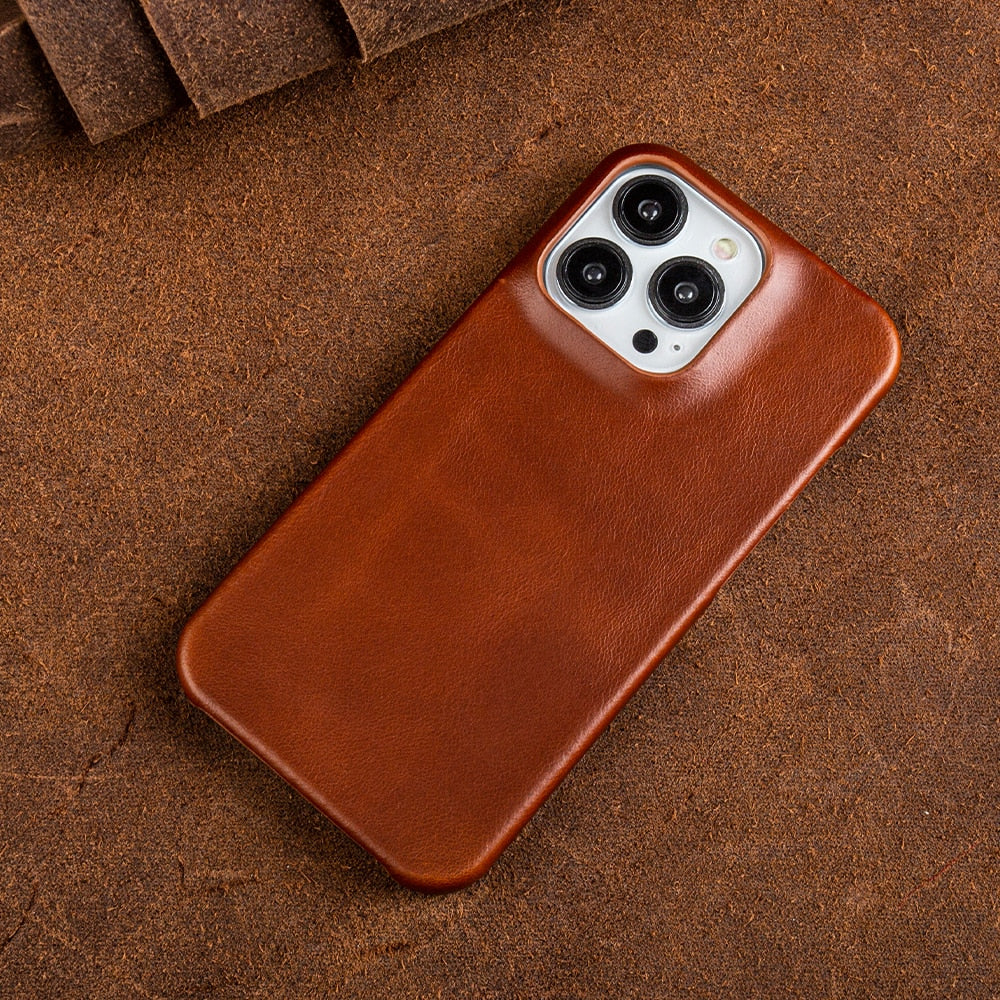 Leather iPhone Cover with Oil Wax Finish for Apple Devices