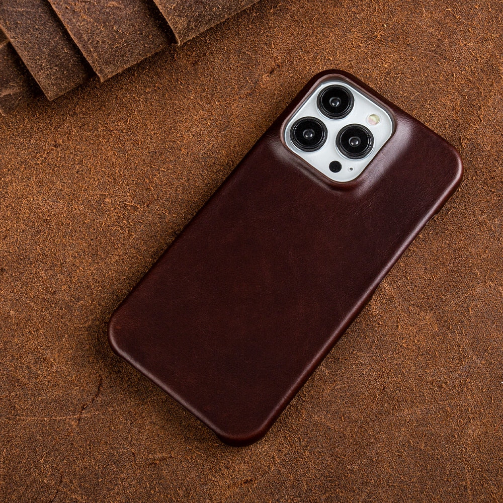 Leather iPhone Cover with Oil Wax Finish for Apple Devices