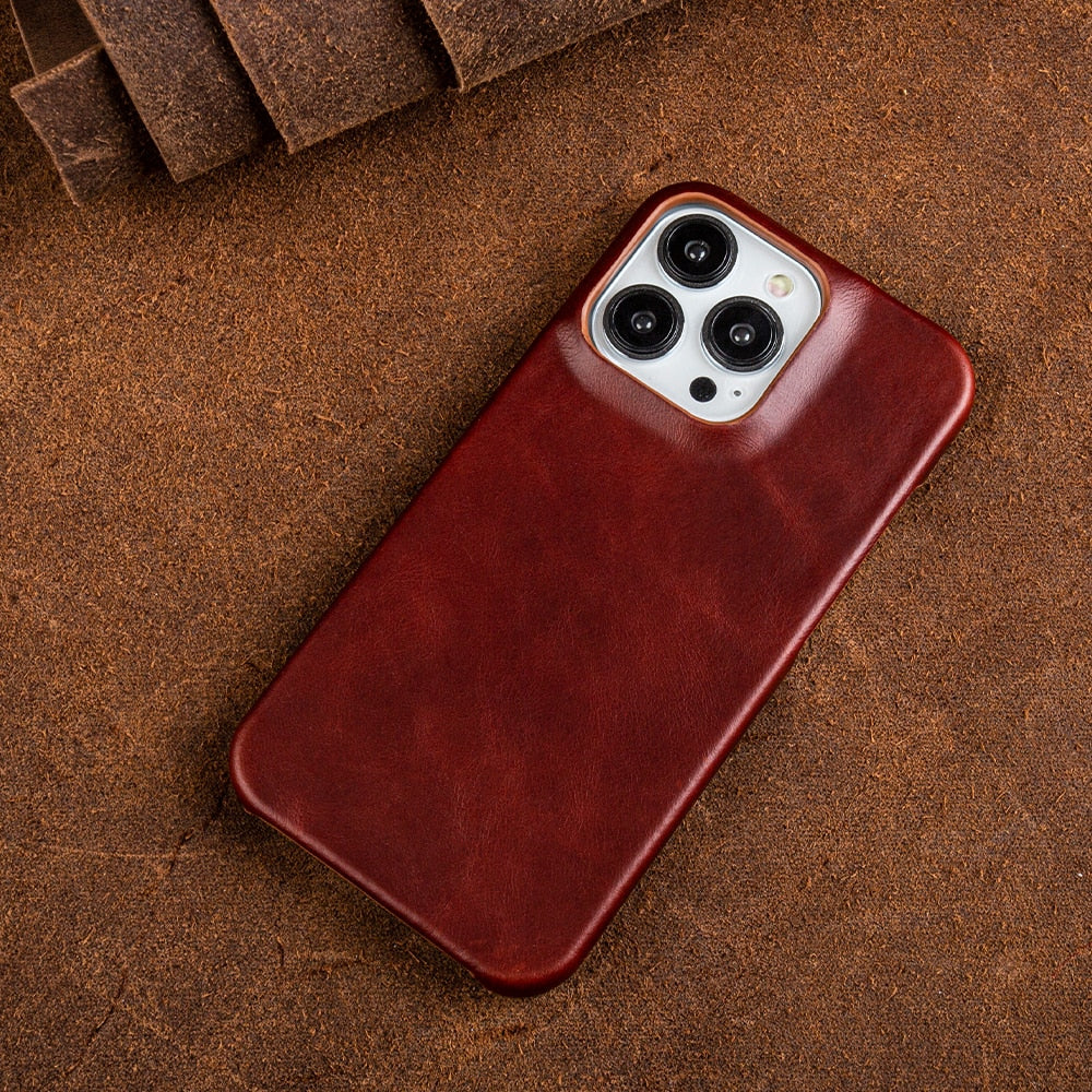 Leather iPhone Cover with Oil Wax Finish for Apple Devices