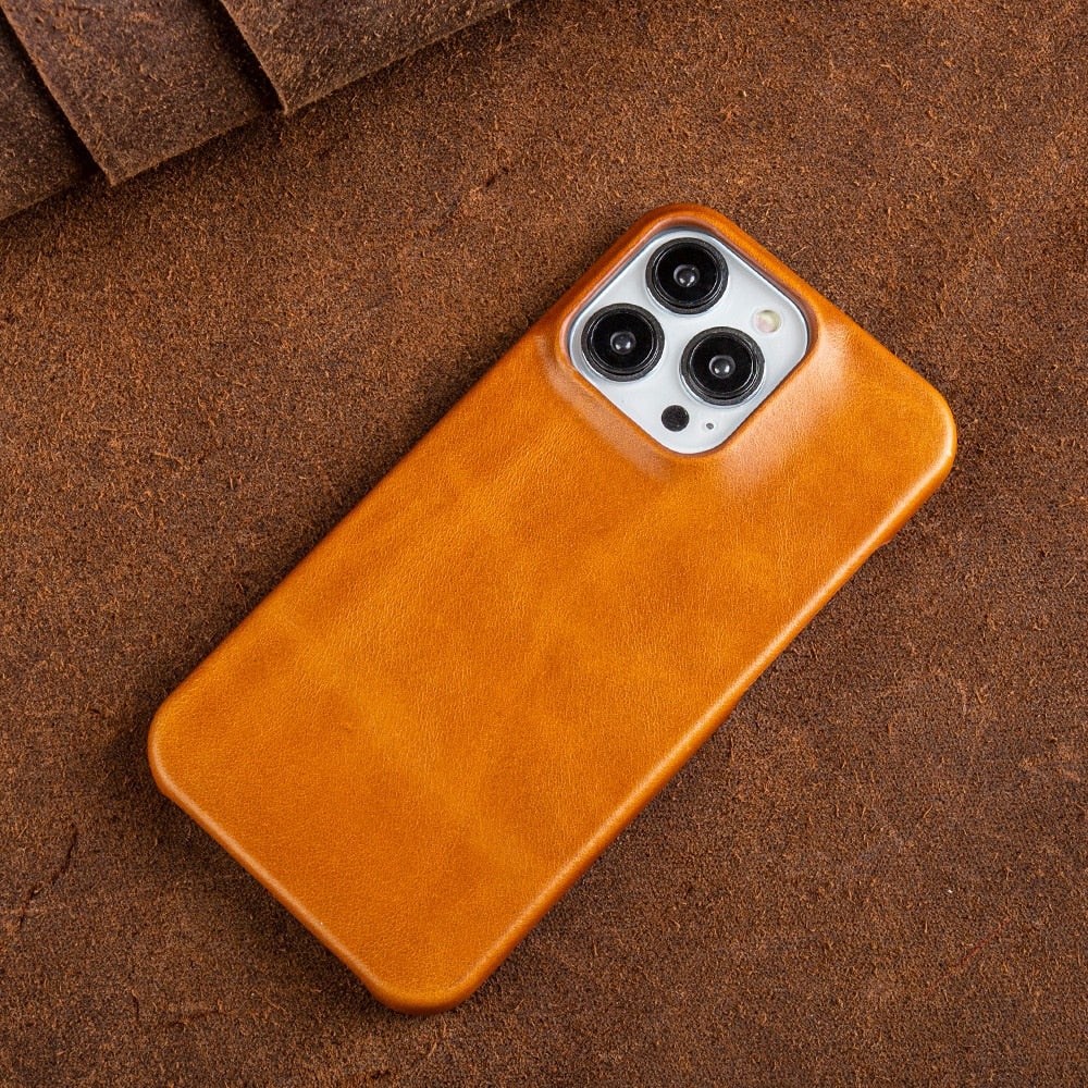 Leather iPhone Cover with Oil Wax Finish for Apple Devices