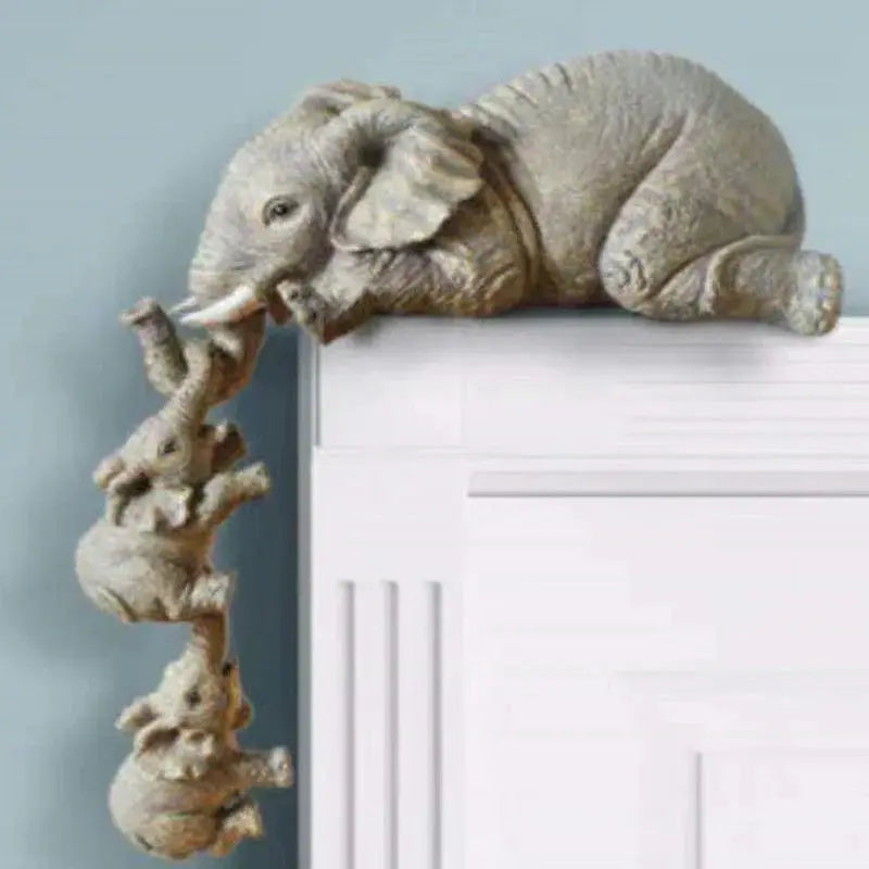 Hand-Painted Figurine Set of Elephant Family – Mother and Two Calves