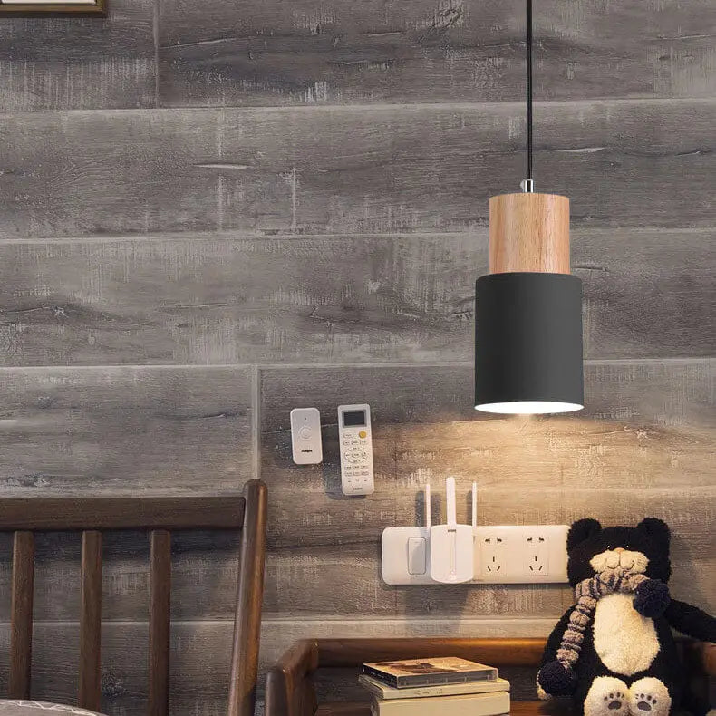 Metal and Wood Pendant Light Fixture
