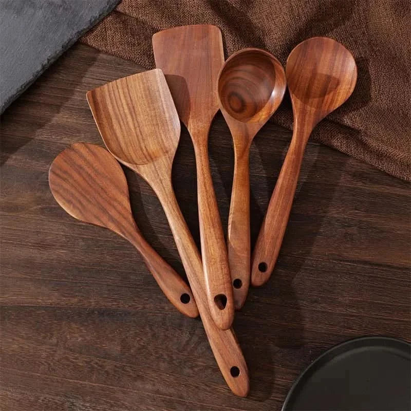 Elegant Wooden Kitchen Utensil Set with Stand