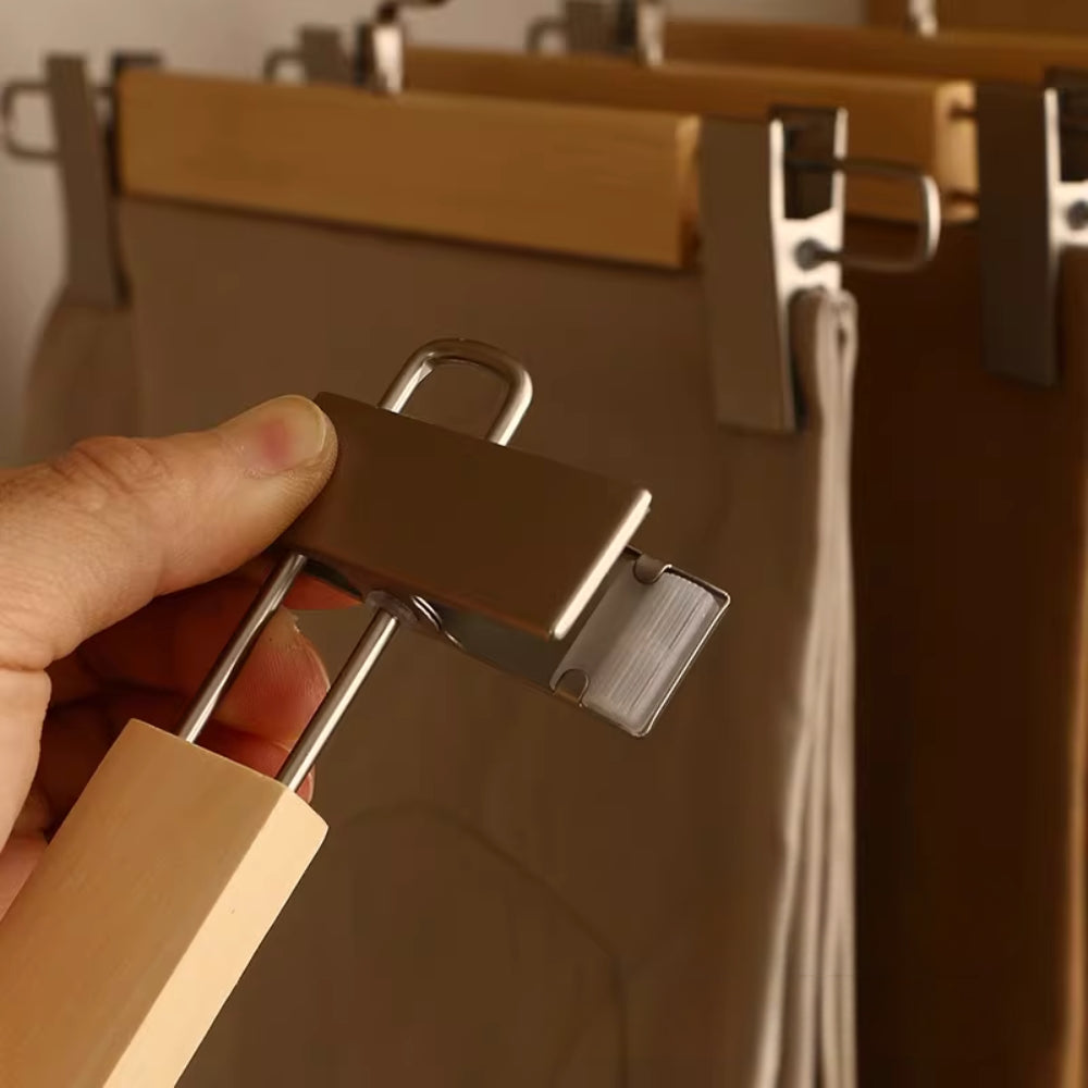 Elegant Wooden Hangers with Clips – 360° Rotating Hook for Effortless Clothing Storage