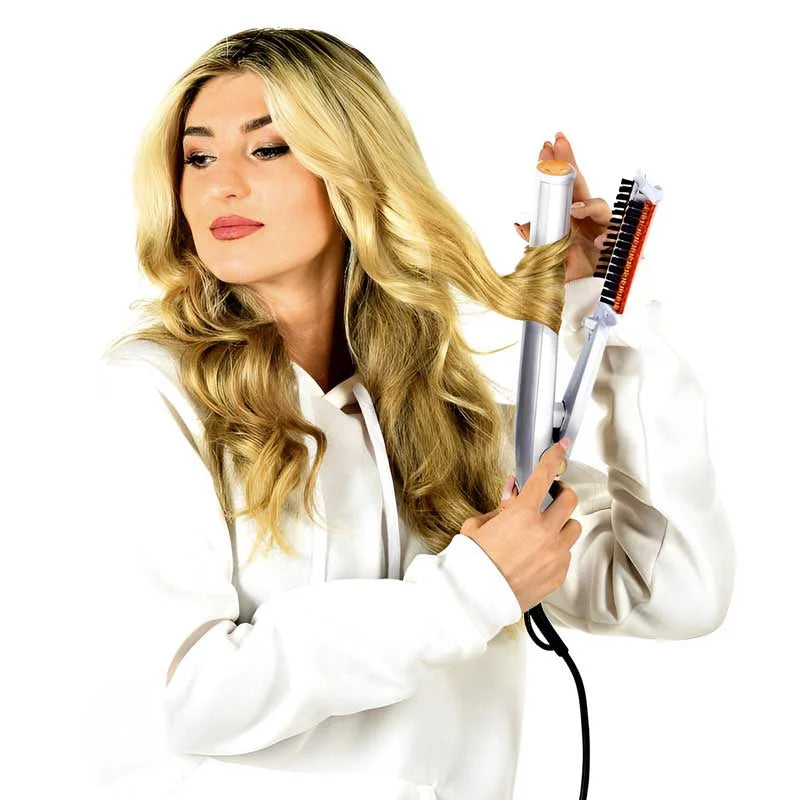 2-in-1 Rotating Hair Styling Brush and Iron for Professional Use
