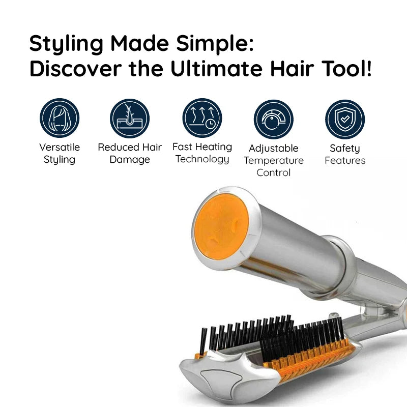 2-in-1 Rotating Hair Styling Brush and Iron for Professional Use