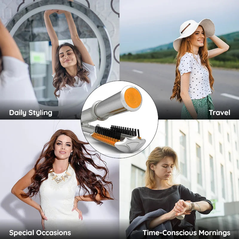 2-in-1 Rotating Hair Styling Brush and Iron for Professional Use