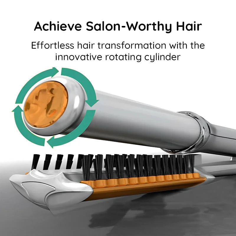 2-in-1 Rotating Hair Styling Brush and Iron for Professional Use