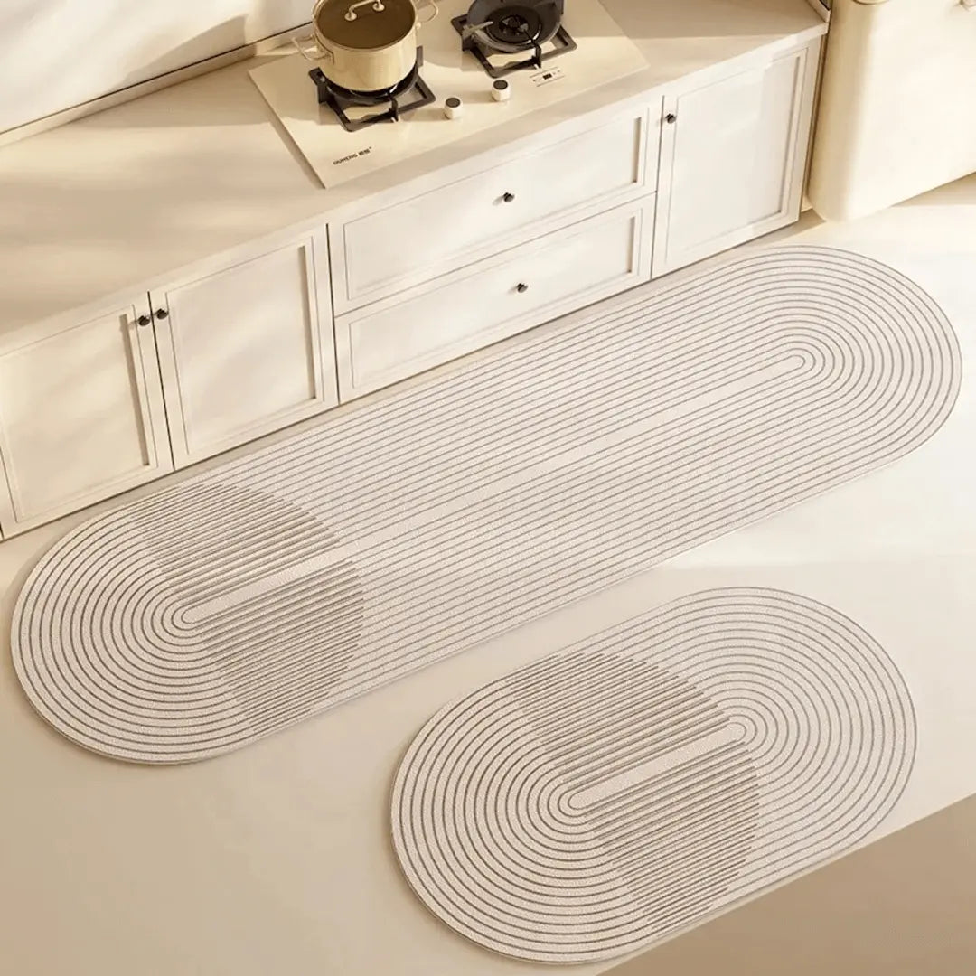 Non-Slip Oval Kitchen Mat – Highly Absorbent with Line Pattern