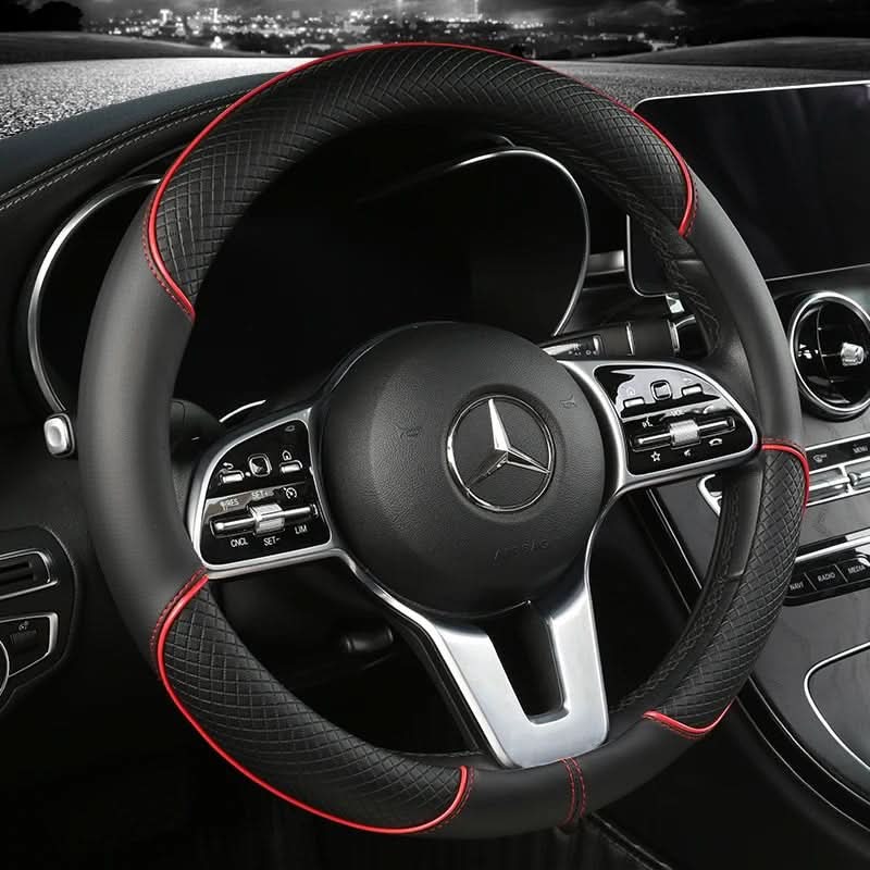 Leather Steering Wheel Cover with Diamond Grip - Anti-Slip Design