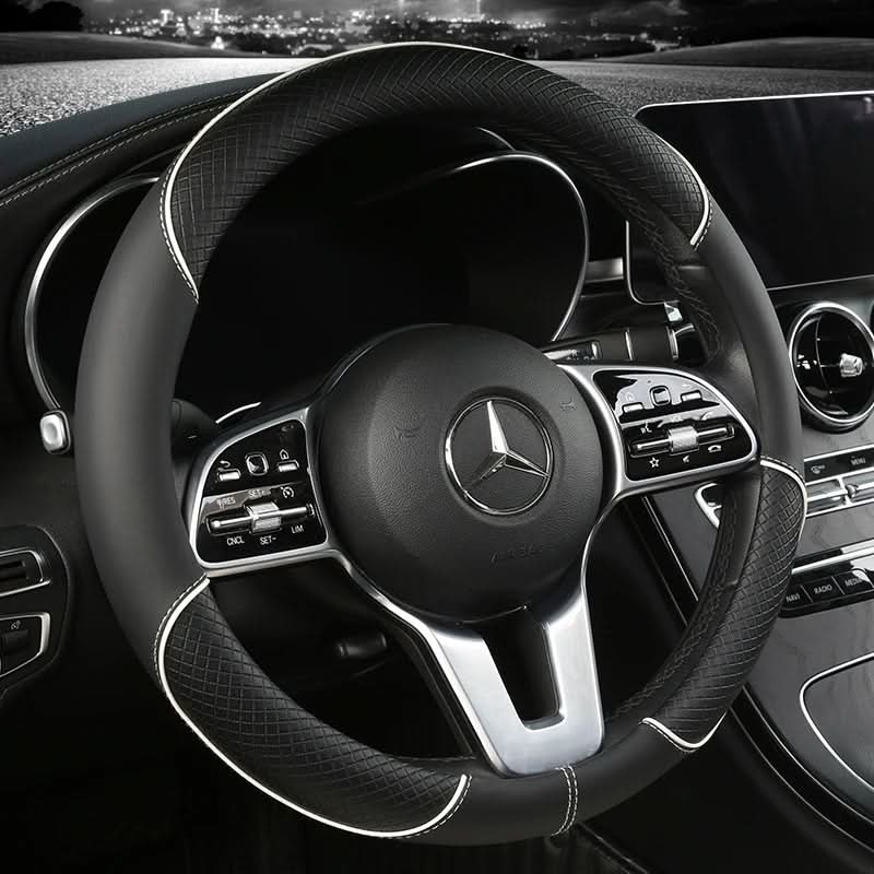 Leather Steering Wheel Cover with Diamond Grip - Anti-Slip Design