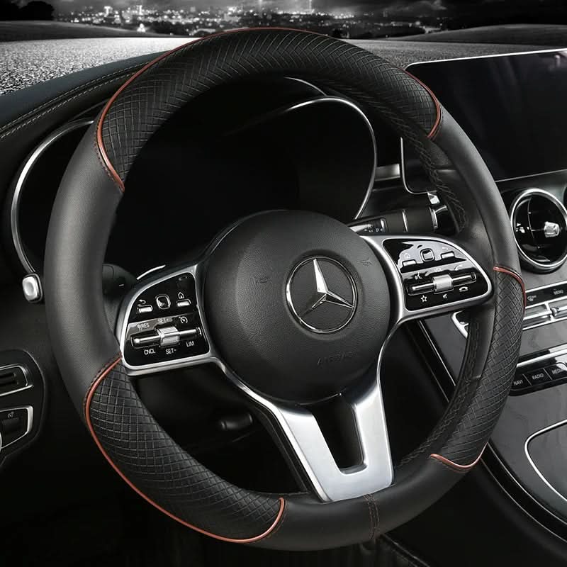 Leather Steering Wheel Cover with Diamond Grip - Anti-Slip Design