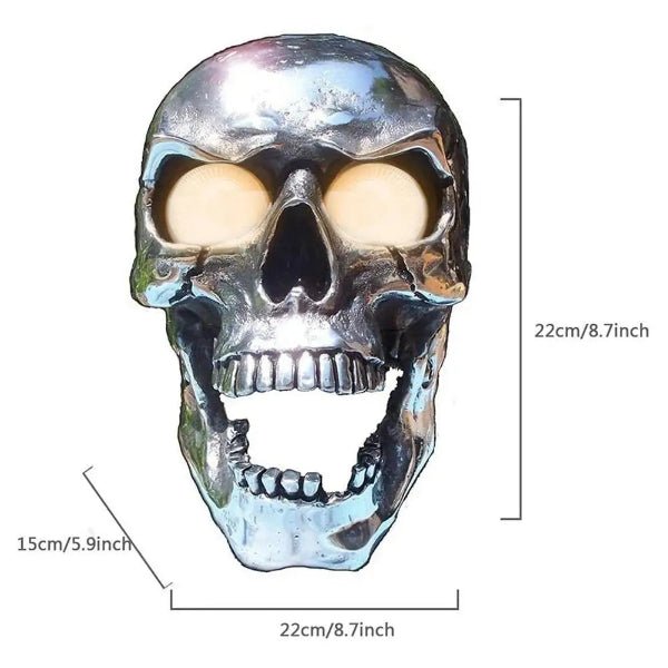 Chrome Finished Skull Headlight with Glowing Eyes – LED Design