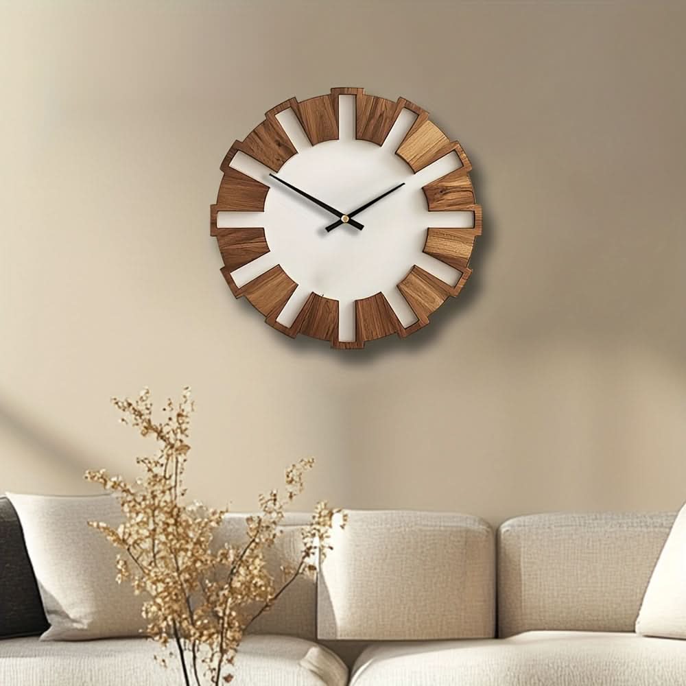 Classic Silent Movement Wooden Wall Clock in Rustic Design
