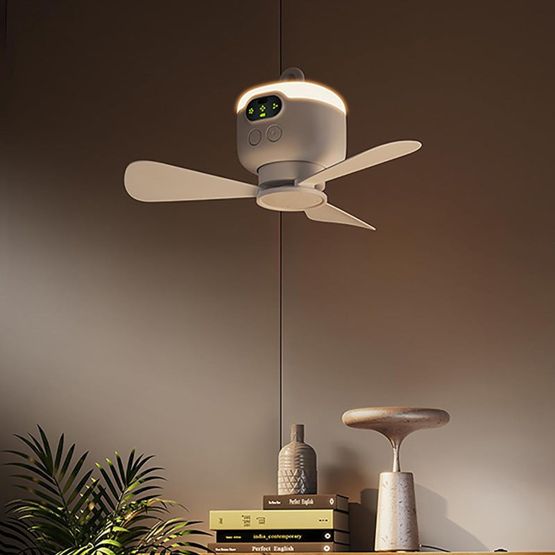 Portable Hanging Fan with LED Light & Remote – Rechargeable Ceiling Fan for Camping, Bedroom & Dorm