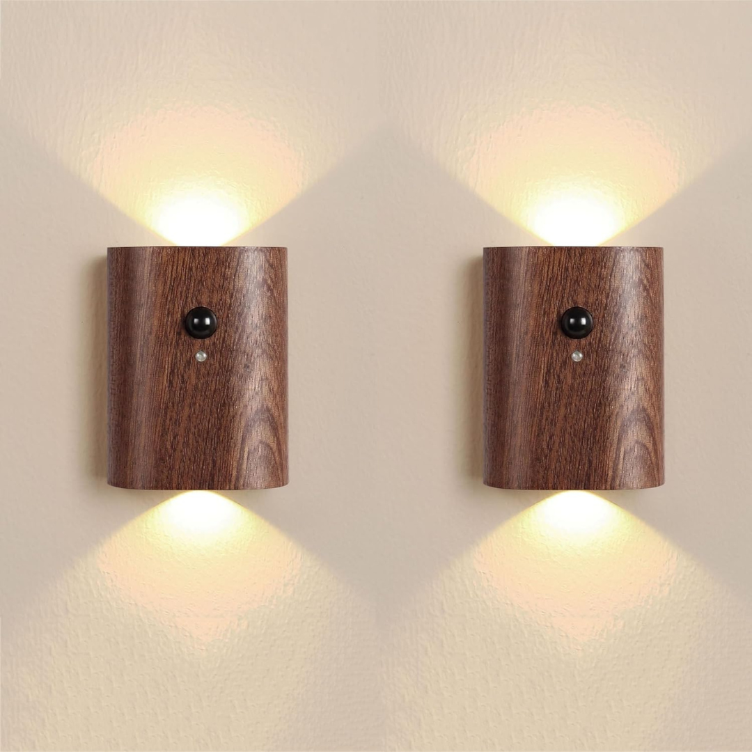 Compact Wood Wall Light with Motion Sensor - USB Rechargeable