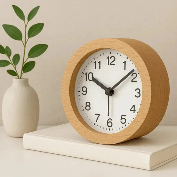 LED Night Light Wooden Alarm Clock – Beech, Silent, Snooze Feature