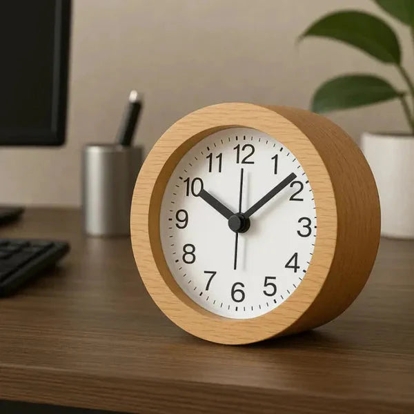 LED Night Light Wooden Alarm Clock – Beech, Silent, Snooze Feature