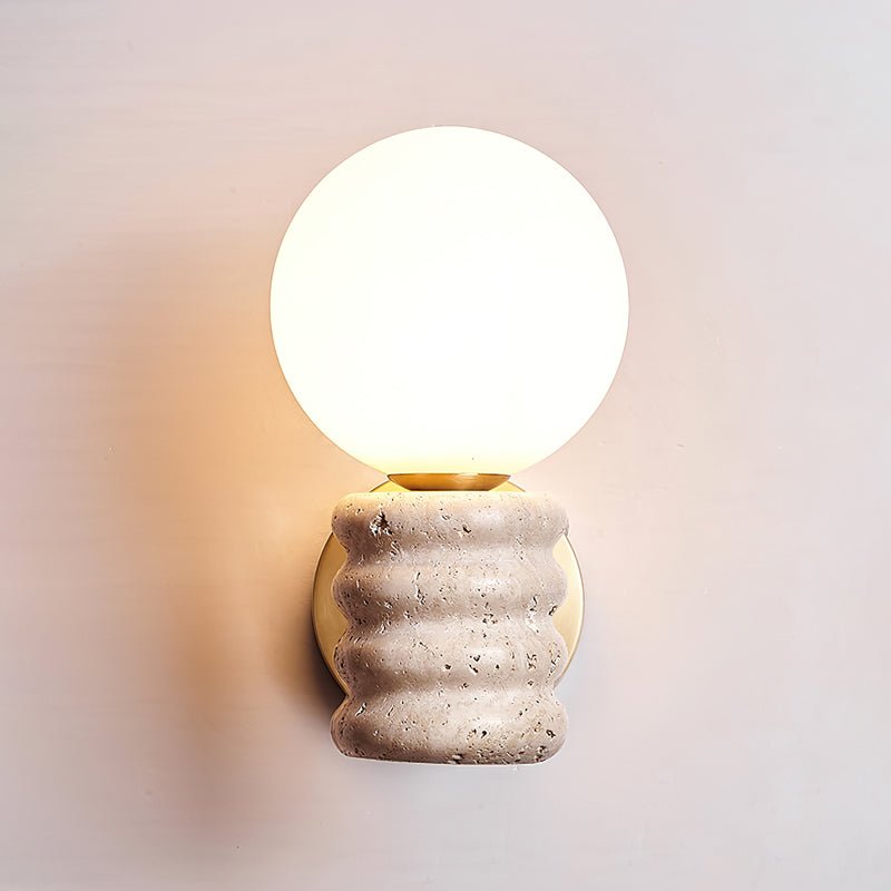 Wall Light Fixture in Travertine with Gold Detailing