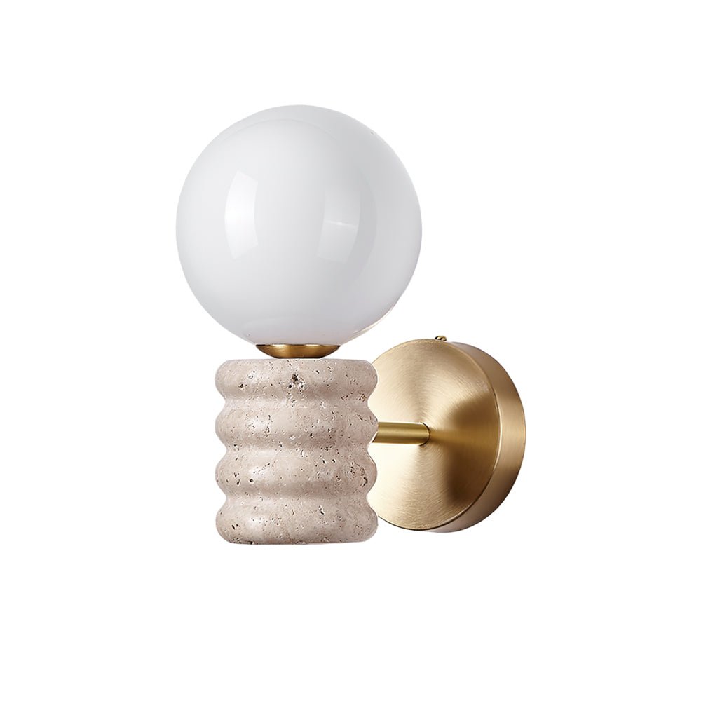 Wall Light Fixture in Travertine with Gold Detailing