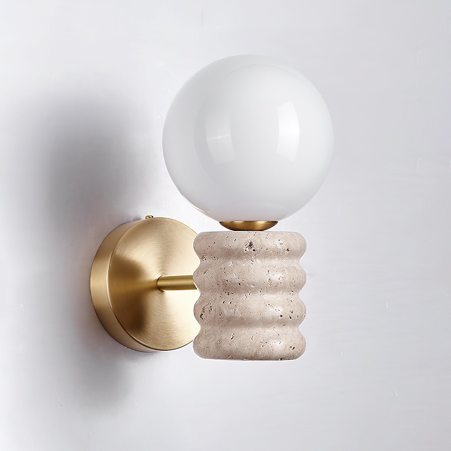Wall Light Fixture in Travertine with Gold Detailing