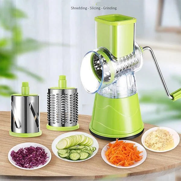 Vegetable Rotary Grater | Drum Blades for Slicing | Non-Slip Suction Base