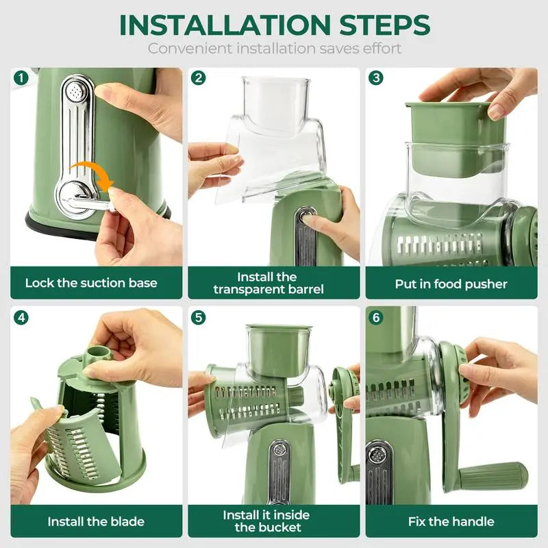 Stainless Steel Drum Grater with 5 Blades and Suction Base
