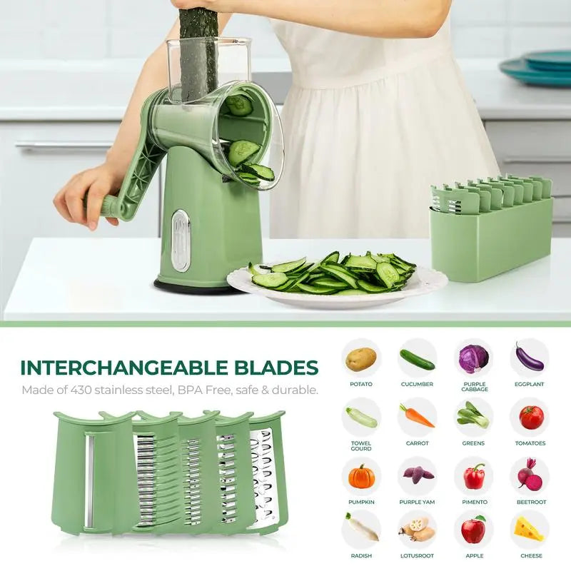 Stainless Steel Drum Grater with 5 Blades and Suction Base