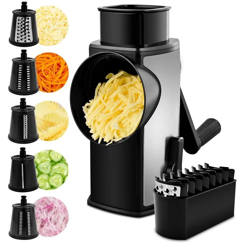 Stainless Steel Drum Grater with 5 Blades and Suction Base