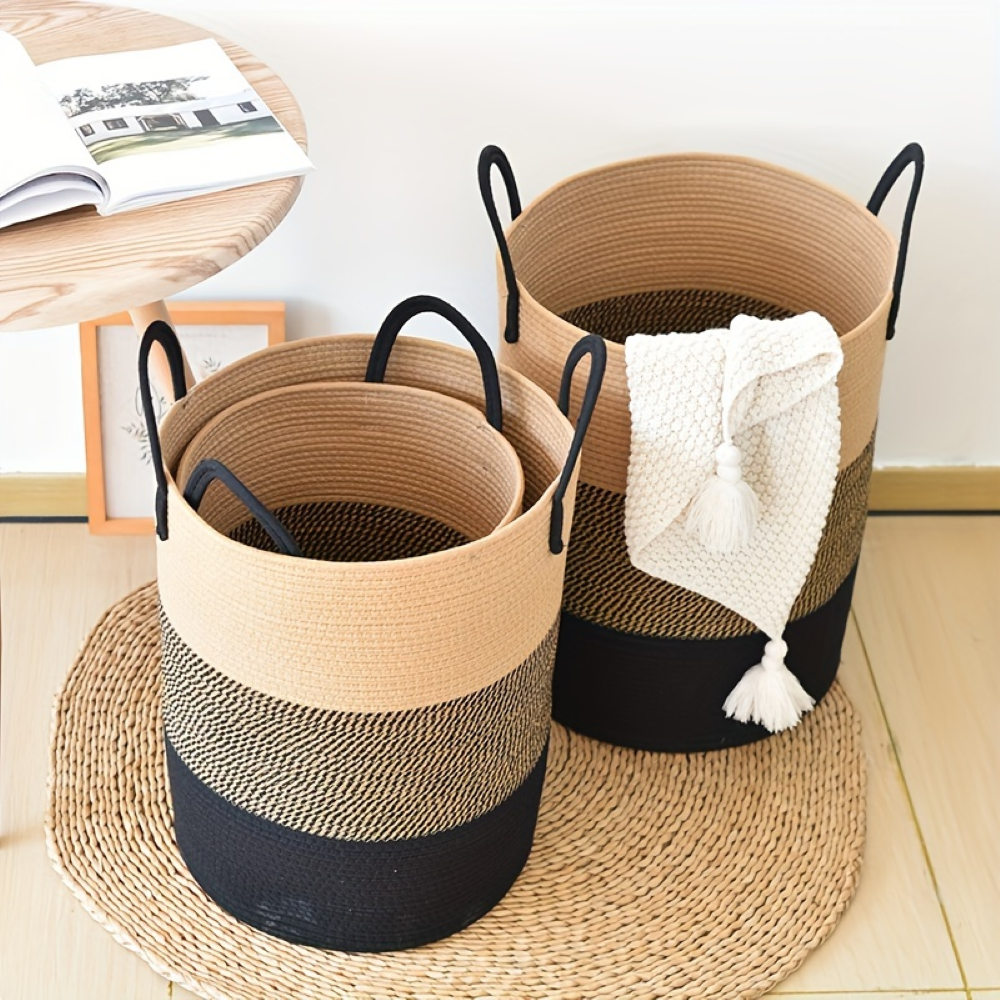 Tall Cotton Laundry Basket – Round Shape for Optimal Storage