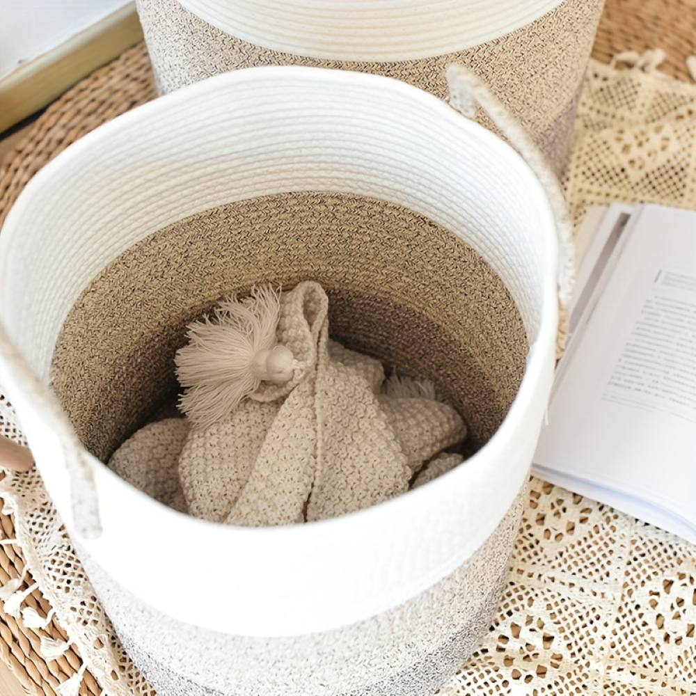 Tall Cotton Laundry Basket – Round Shape for Optimal Storage