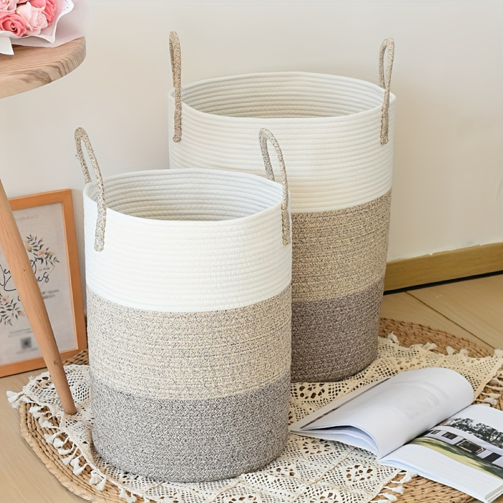 Tall Cotton Laundry Basket – Round Shape for Optimal Storage