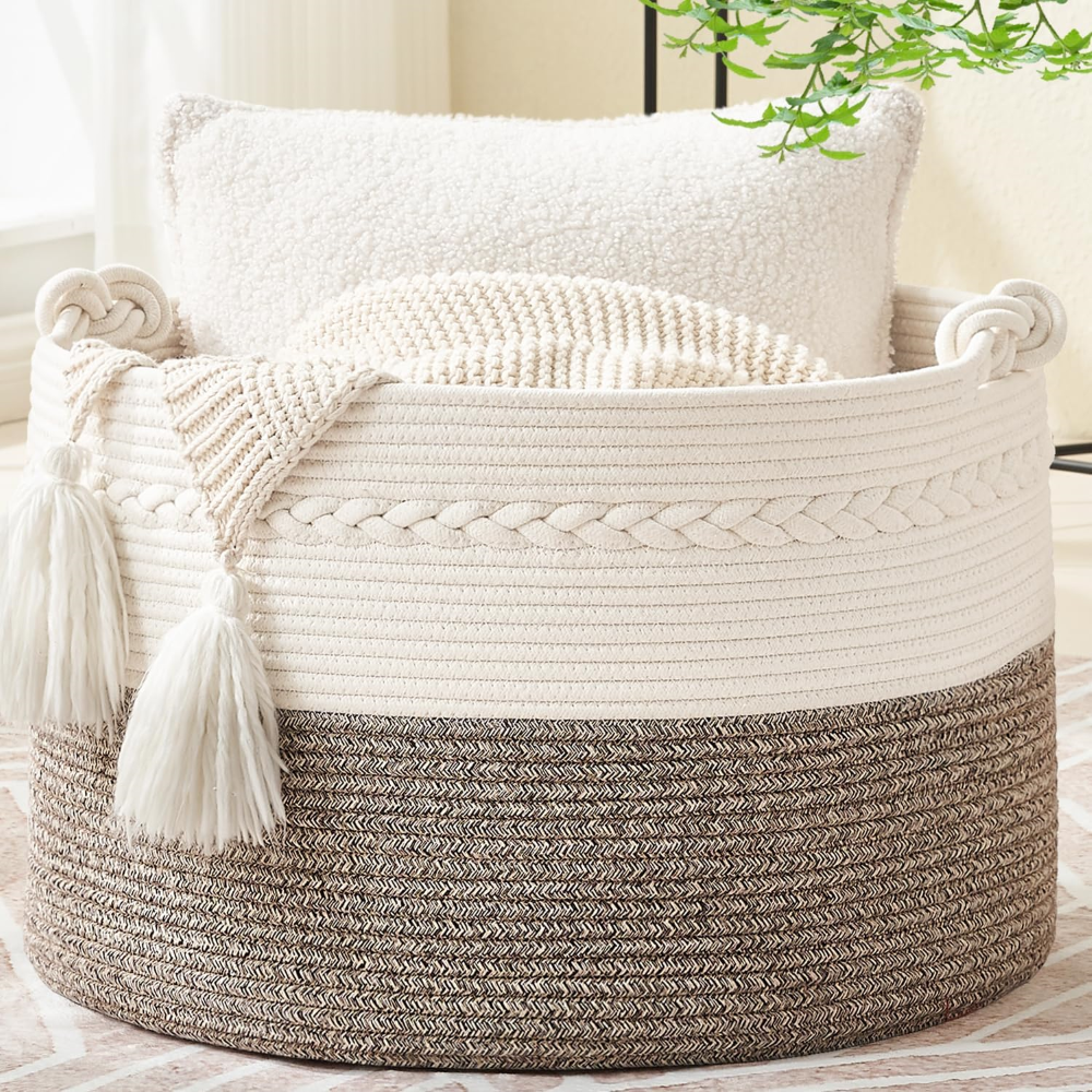 Extra Large Cotton Storage Basket – Round Organizer with Handles