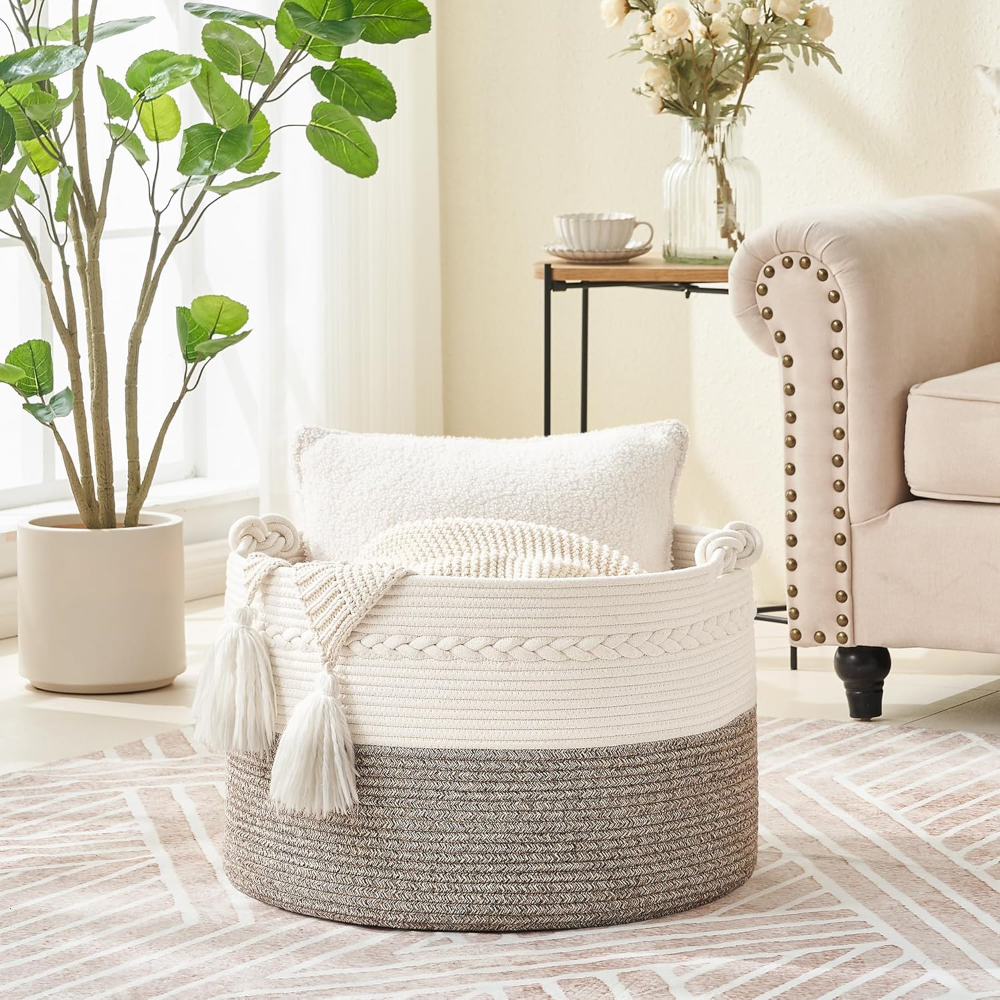 Extra Large Cotton Storage Basket – Round Organizer with Handles