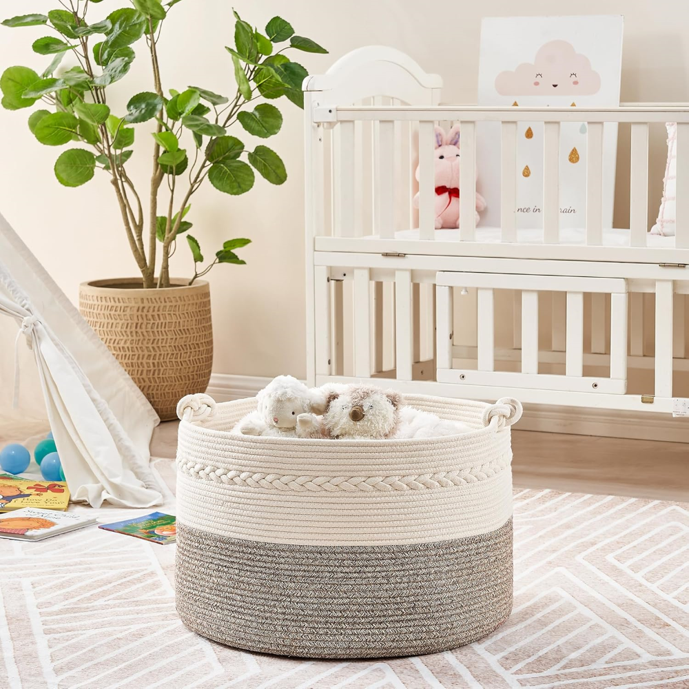 Extra Large Cotton Storage Basket – Round Organizer with Handles