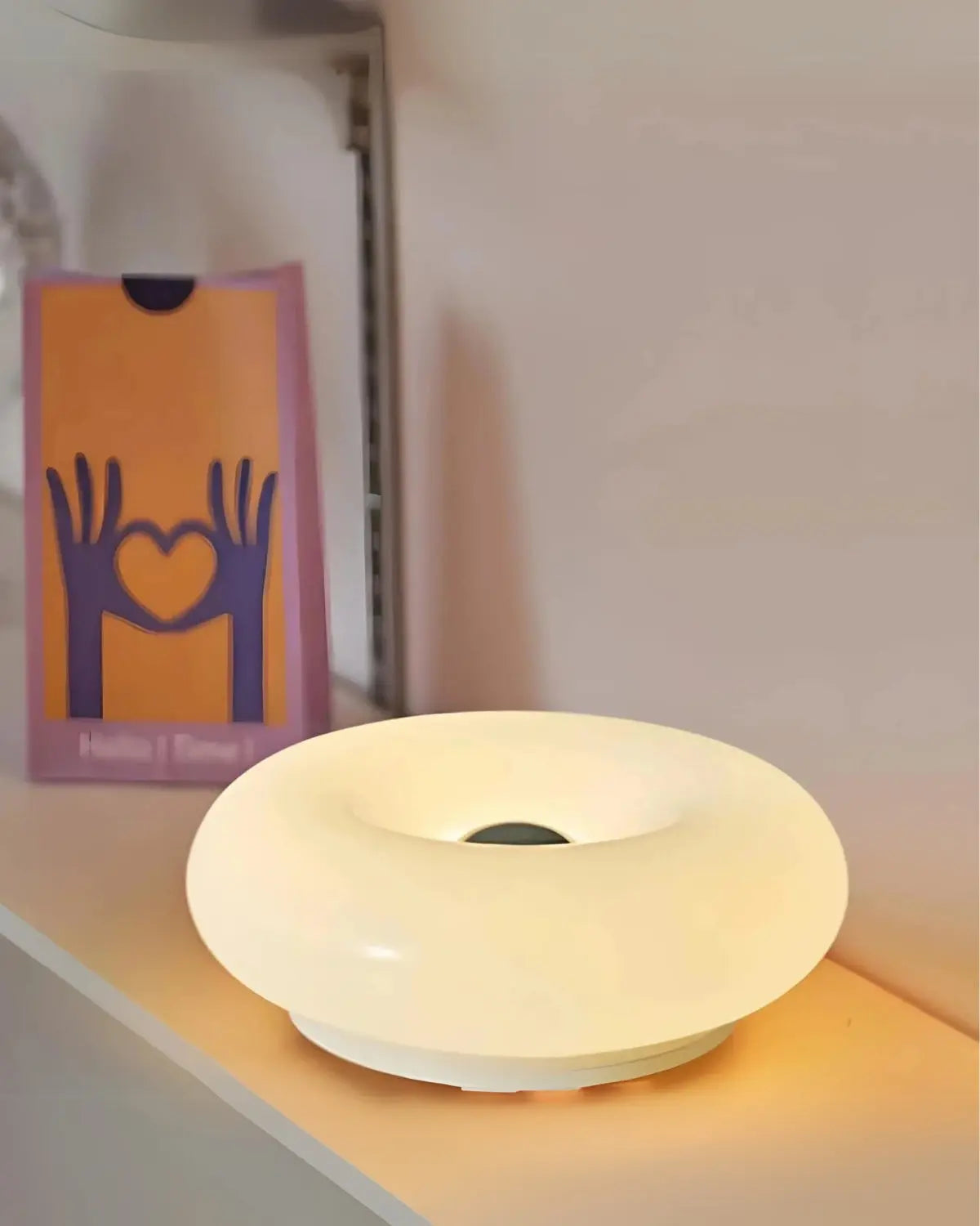 LED Table Lamp in Donut Shape – Soft Orange & White Light, 30 × 30 cm