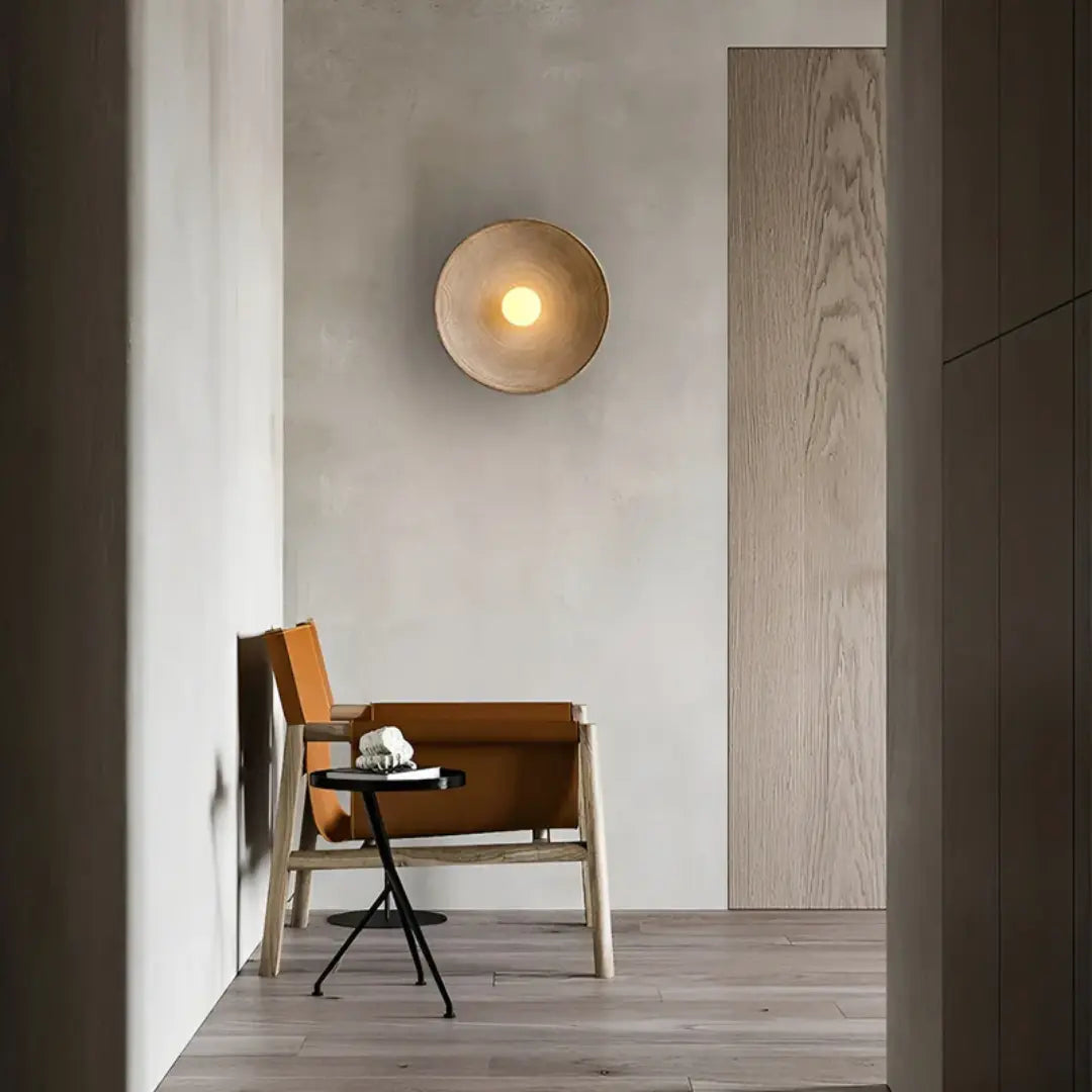 Round Wabi-Sabi Wall Light – Glass and Resin, 3 Adjustable Modes