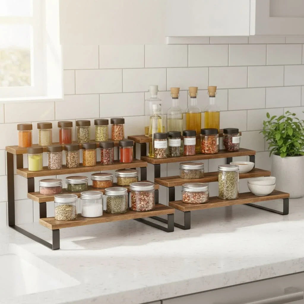 Rustic Wall-Mounted Spice Organizer with Charming Design