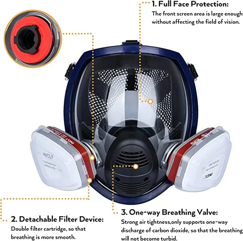 Complete Respiratory Mask with Clear Visor and Changeable Filter Cartridges