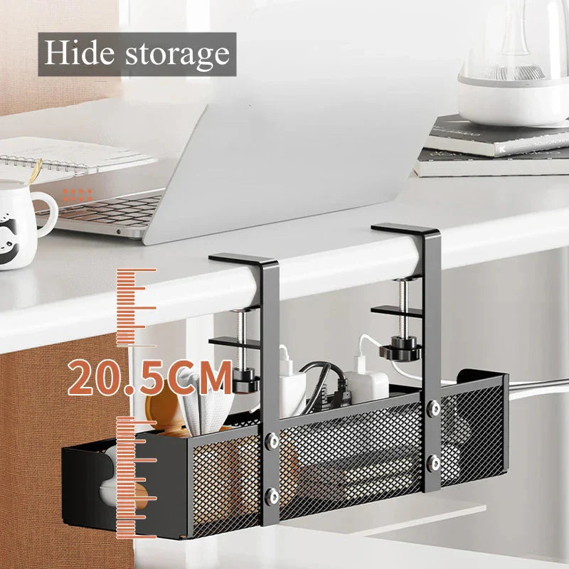 Under-Desk Cable Organizer Basket – No Drill Installation