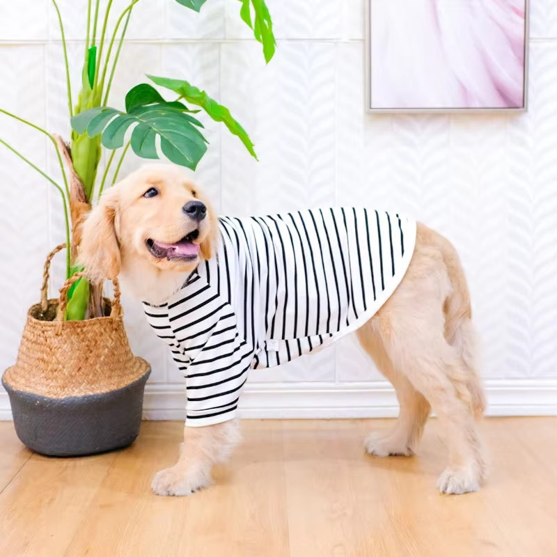Striped Cotton T-Shirt for Medium to Large Dogs – Breathable Fabric